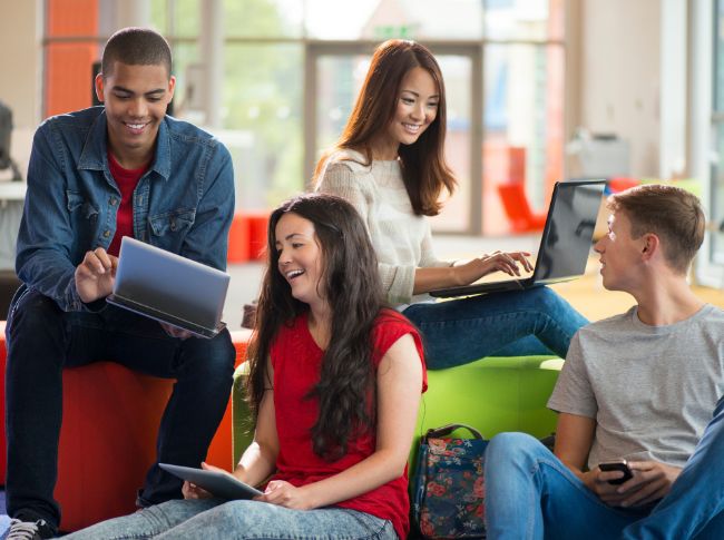 Group study in the student lounge